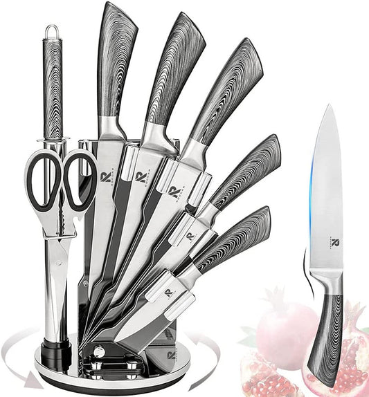 Kitchen Knife Block Set 8 Stainless Steel Knives with Wooden Stand