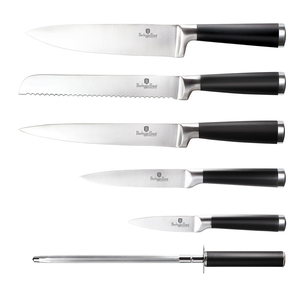 7-Piece Knife Set With Bamboo Stand Black Collection