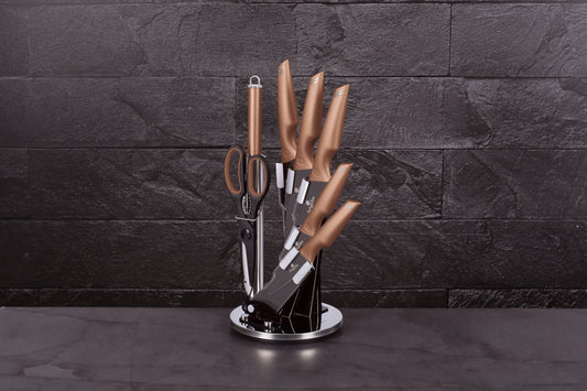 8-Piece Knife Set With Stand Rose Gold Collection